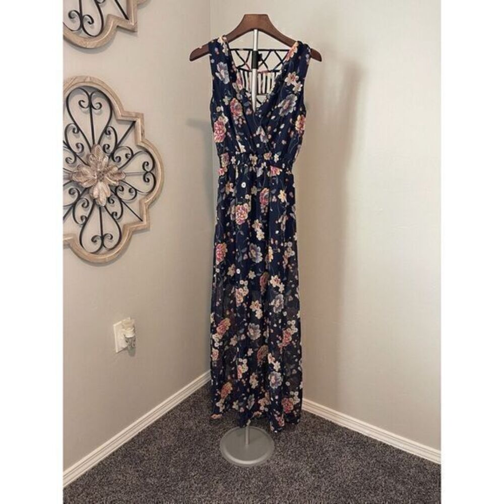 Bailey Blue Sz S Maxi Blue Floral Faux‎ Wrap Mini Lined